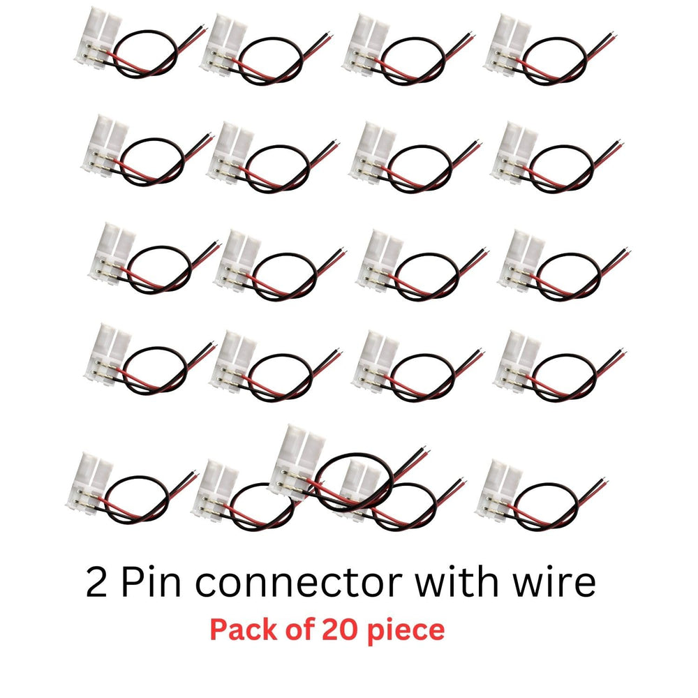 snoogg 20 pack i type 2 pin led strip connectors with 6 inch 2 core extension cable solderl