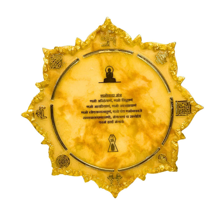 SNOOGG 12 Inch Jainism Namokar Navkar Mantra for Spiritual growth Epoxy Ultra Clear Resin Art abstract Theme with Astha Mangal's Thick Wood base Hand Crafted by Jain, for the Jain community