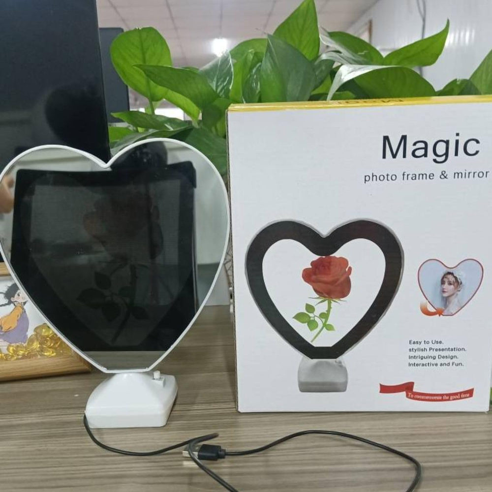 SNOOGG Magic Mirror LED Photo Frame: Light Up Your Memories! Illuminated Picture Display Circle Heart Ideal Gift for Birthday, Mother's Day, Anniversary, Wedding, Baby Born (White, Heart Shape Size)