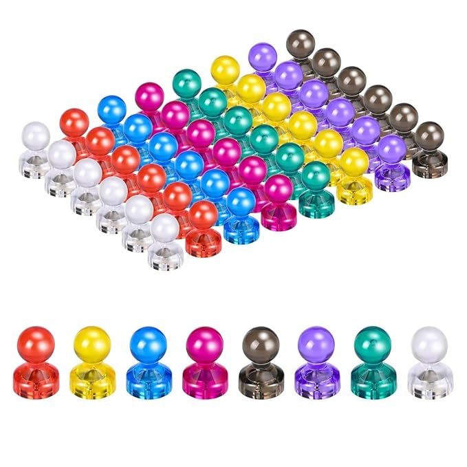 Colorful Push Pin Magnets, Magnets for Whiteboard, Classroom Magnets, Fun Magnetic Push Pins for Office,Kitchen, Map & Pictures, Refrigerator Magnets (10)