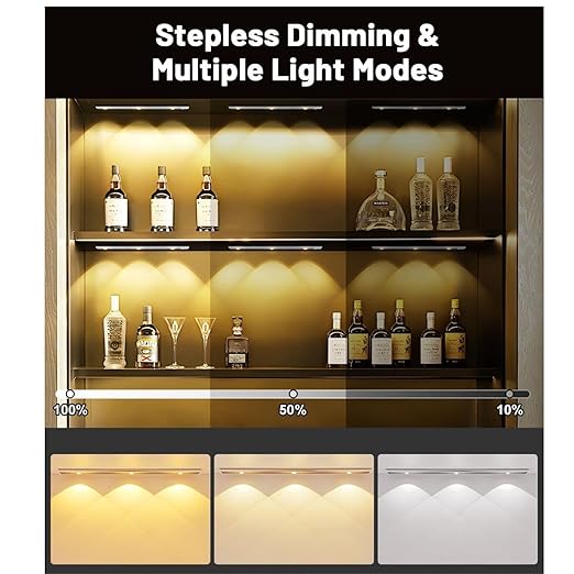 SNOOGG 8-Inch LED Cat's eye's Under Cabinet Lighting, Motion Sensor Under Counter and Closet USB Rechargeable for Kitchen – Dimmable with 3 Color for Display Cabinets, Showcases, and Wine Racks