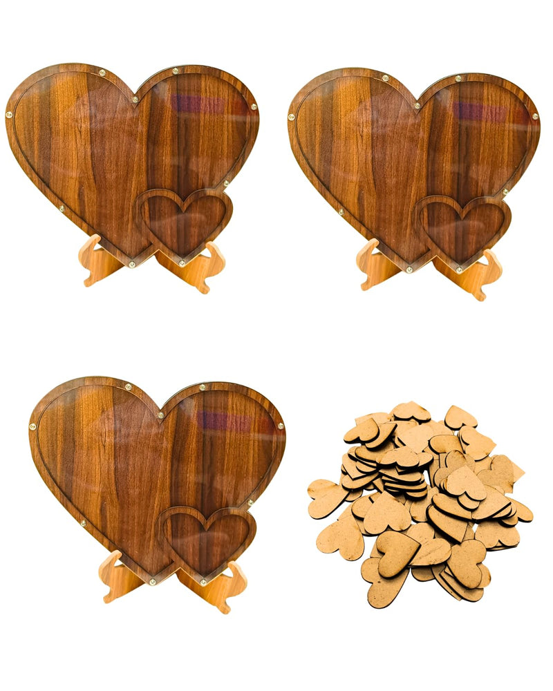 SNOOGG Heart-shaped guest books for weddings, rustic wedding dÃ©cor to create a comfortable and romantic ambiance, and wooden hearts for anniversary celebrations drop box Pack of 3