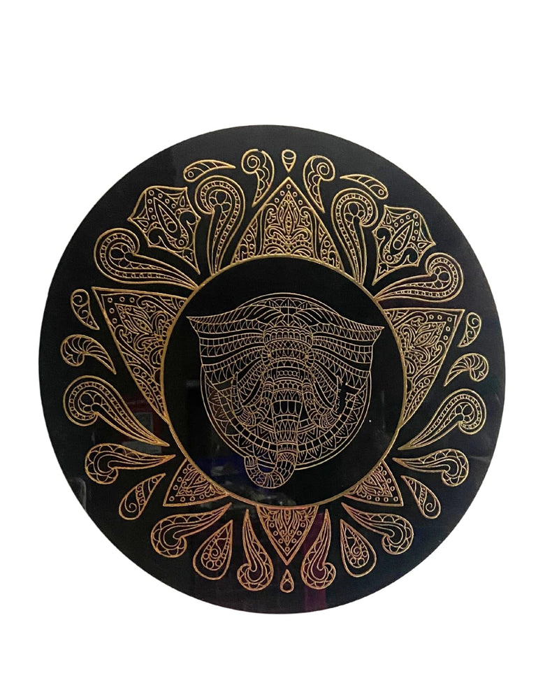 SNOOGG Art in a stylish black and gold 12-inch design. Ganesha for meditation spaces, yoga studios, or hippie-themed bedrooms. (Buddha-105)