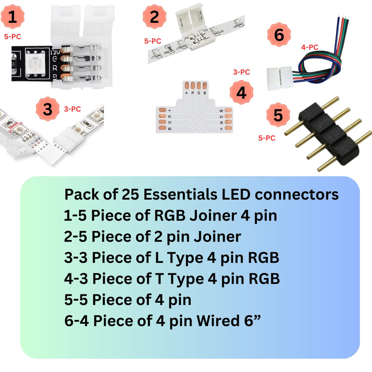 snoogg perfect essentials connectors bundle for led lighting decoration solution as flat sc