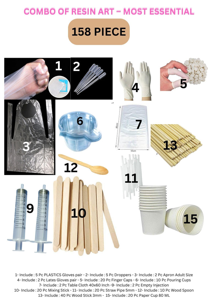 Reusable Artiest Kit of 158 Piece Essential Accessories for Painting artiest Such as as Pouring Cups, Apron, Table Cloth, Dropper, Mixing Stick Mixing Stick, Finger caps,