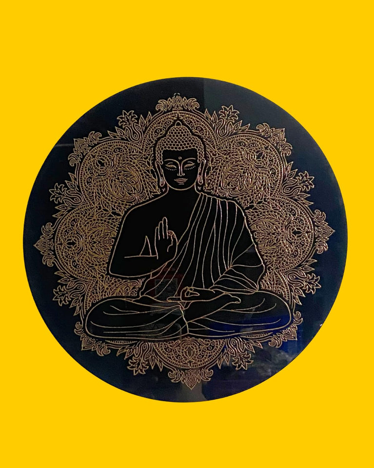 SNOOGG UV Reactive Wall Art Black and gold 12 inch Buddha Modern Artwork Spiritual Yoga Meditation Hippie bedroom Aesthetic Home Living Dining Room Kitchen (Buddha-101)