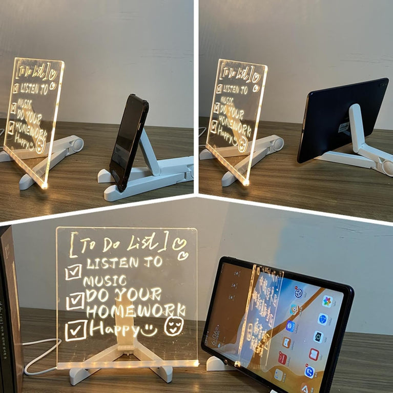 SNOOGG LED Note Board: 6 Pens, Stand. Acrylic Light Up Message & Drawing Tablet for Office Organization, Room Decor, Festival Greetings, Birthday Gift