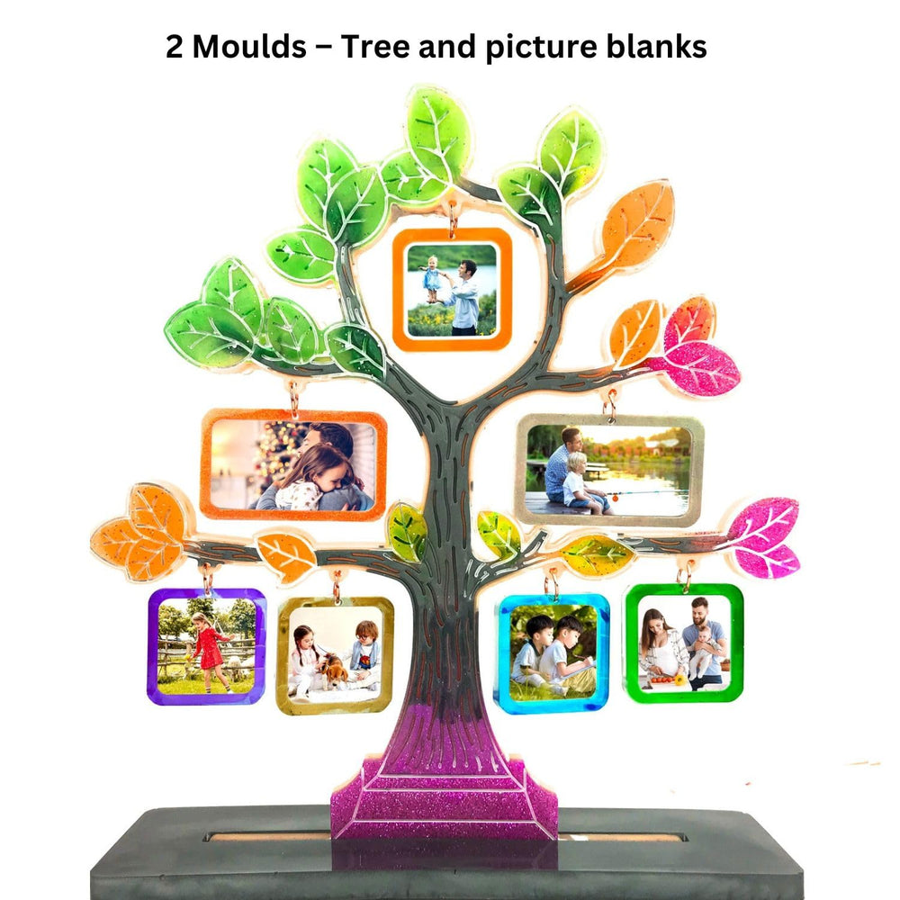 SNOOGG Photo Frame Silicone Resin Moulds Family Tree Shape Epoxy Resin Picture Frame Kit with & Hanging Photo Mould 2 Moulds - 1 Set for Home Wall Decor