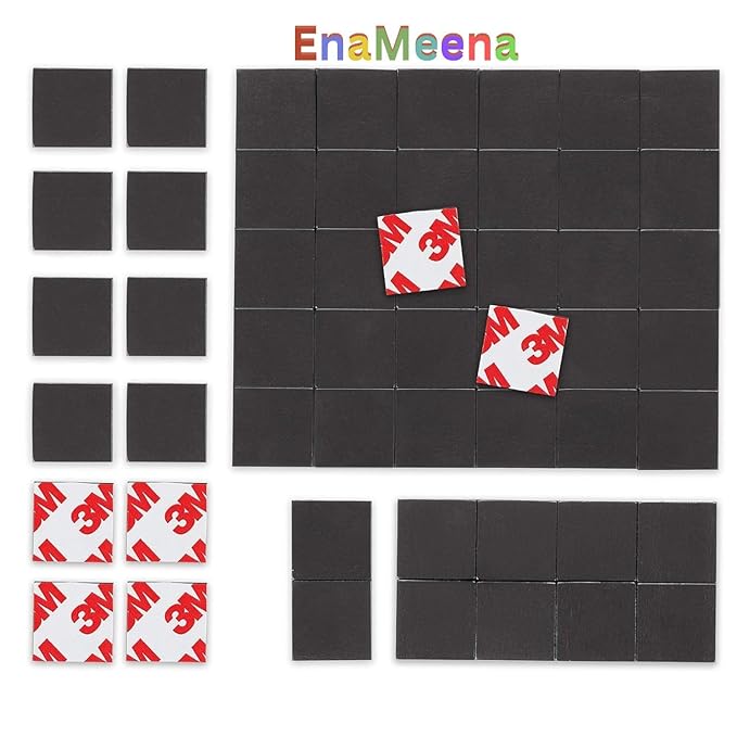 EnaMeena Pack of 50 Flexible Magnetic Squares with Adhesive, 1.5 MM Thick, 1x1 inch Square. Ideal for Fridge DIY Art Projects, whiteboards, at Home - Office - Auto - Shop - Crafts and More! (50)