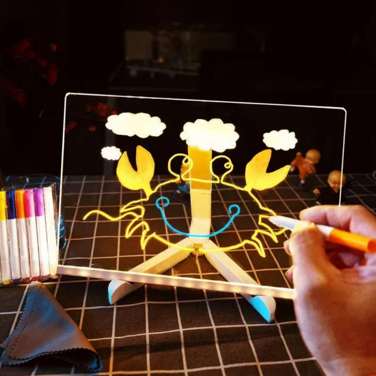 SNOOGG LED Note Board: 6 Pens, Stand. Acrylic Light Up Message & Drawing Tablet for Office Organization, Room Decor, Festival Greetings, Birthday Gift