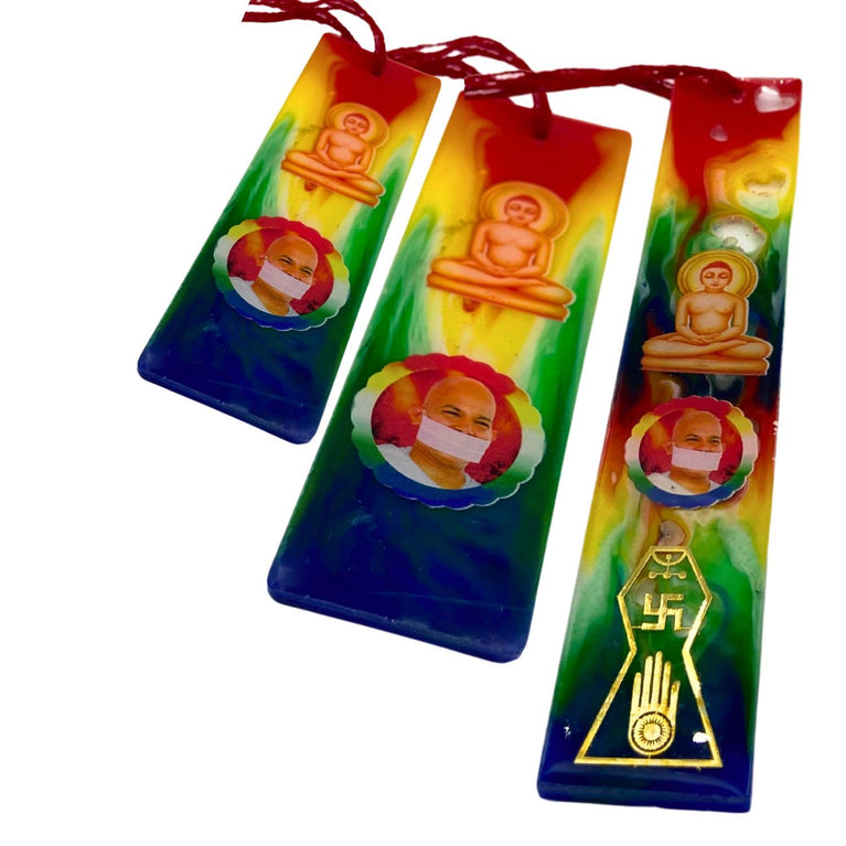 SNOOGG 4 to 5 Inch Jainism Terapanth Theme Ultra Clear Resin Art Book Marks Pack of 2 Solid Resin Base Hand Crafted by Jain, for The Jain Community