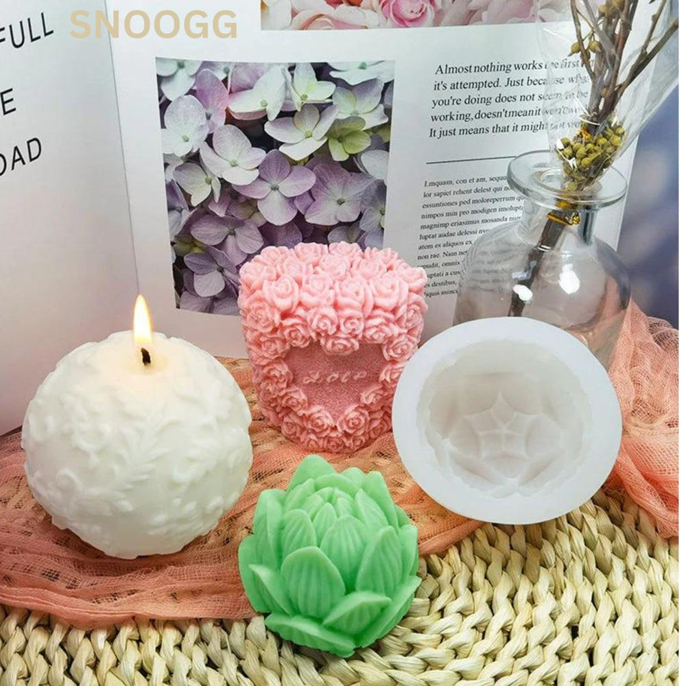 SNOOGG 3D Rose Flower Candle Mold Silicone Mold for Candle Making Aromatic Stones Scented Candles, Soap Molds Silicone Craft Art Mold for Candle Making Handmade Soap, Bath Bomb, Lotion bar