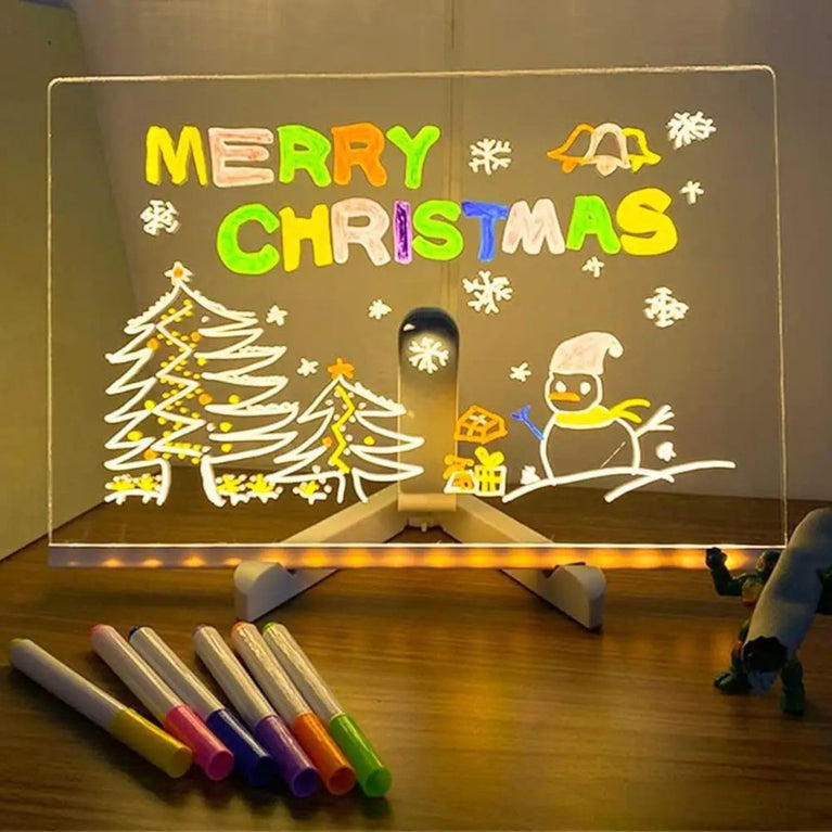 SNOOGG LED Note Board: 6 Pens, Stand. Acrylic Light Up Message & Drawing Tablet for Office Organization, Room Decor, Festival Greetings, Birthday Gift