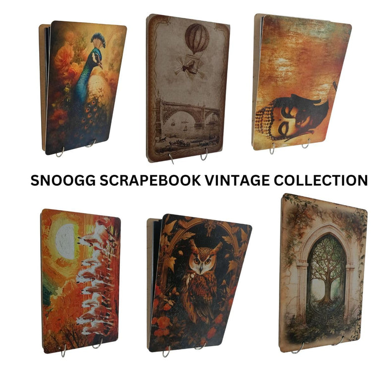 SNOOGG Scrapbook 60 Page photo Album Rectangle 10x6 inch 280 GSM with UV Vintage Design printed wood cover for baby shower, anniversary, Wedding, Gifting Design : 20