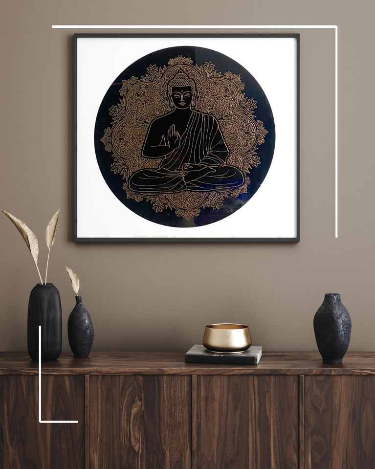 SNOOGG UV Reactive Wall Art Black and gold 12 inch Buddha Modern Artwork Spiritual Yoga Meditation Hippie bedroom Aesthetic Home Living Dining Room Kitchen (Buddha-101)