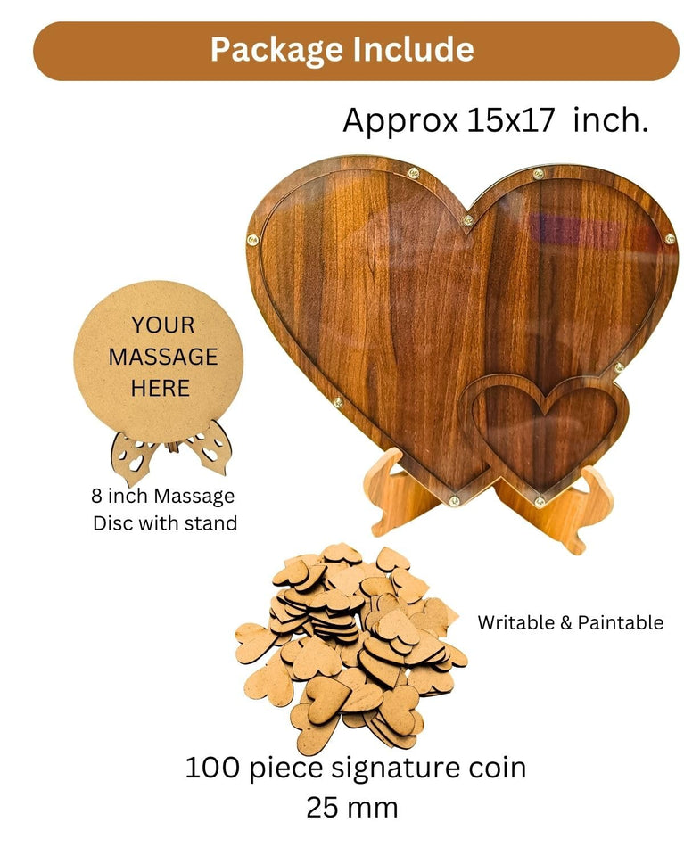 SNOOGG Heart shape Guest Book, for Wedding, anniversary Reception with Wooden Hearts Drop Box, Wedding Guestbook, Rustic Wedding Decor for build up a romantic and warm ambience