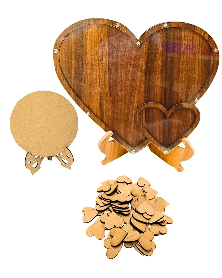 SNOOGG Heart shape Guest Book, for Wedding, anniversary Reception with Wooden Hearts Drop Box, Wedding Guestbook, Rustic Wedding Decor for build up a romantic and warm ambience