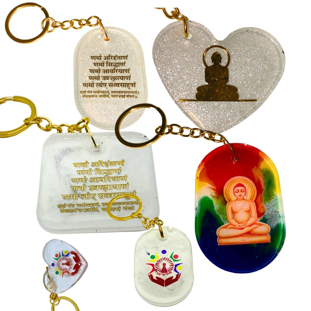 SNOOGG 2-2.5 Inch Jainism lord Mahavira Belier Theme Epoxy Ultra Clear Resin Art Key Chains Resin Art pack of Any 2 Piece Hand Crafted by Jain, for the Jain community