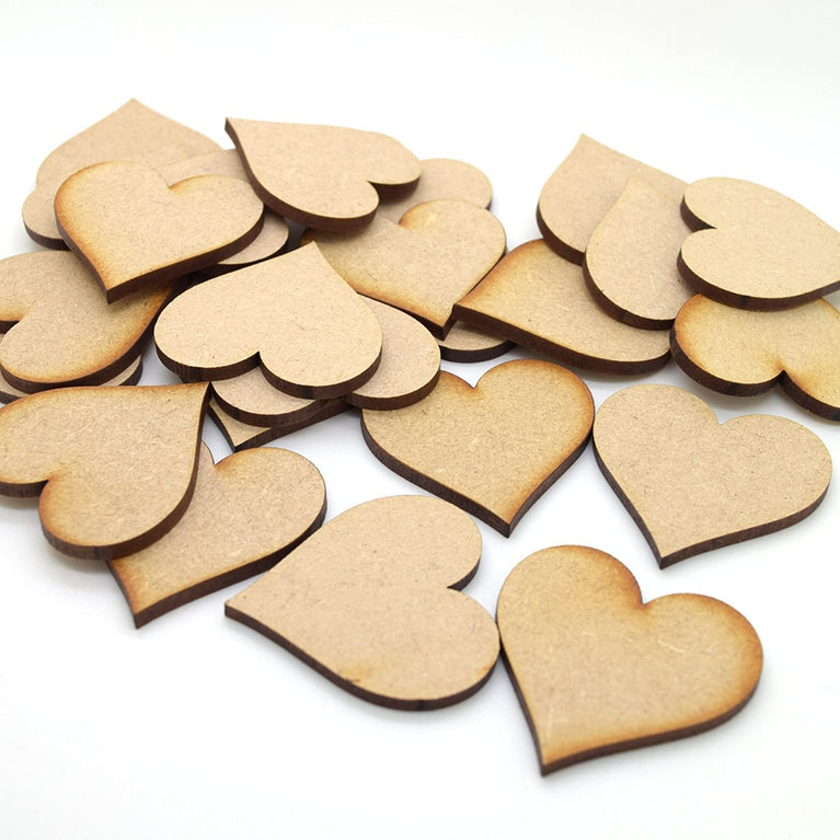 Snoogg MDF Wood Cut Out Heart Shape for Resin Art, Mandala Art, Painting, Student Project, DIY Plaque Handicraft. Size 6 Inch Pack of 25