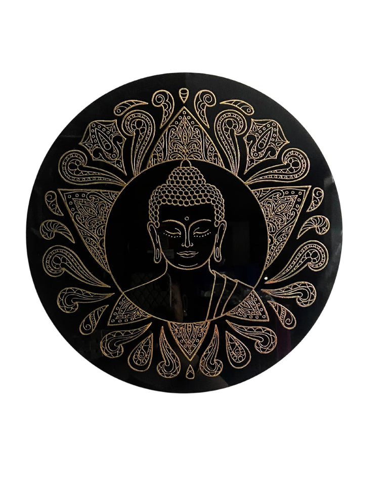 SNOOGG UV Reactive Wall Art in an elegant black and gold 12-inch format. contemporary Buddha imagery provides a touch of spirituality, ideal for meditation space, yoga studio, Buddha-102