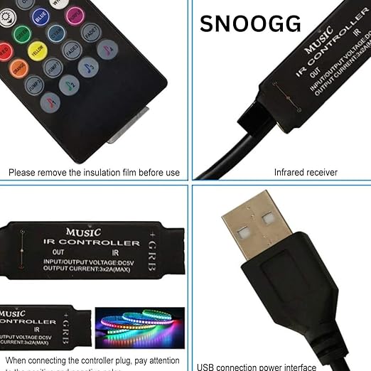 snoogg 20 keys remote music activated infrared controller with 2 meter rgb led strips work 