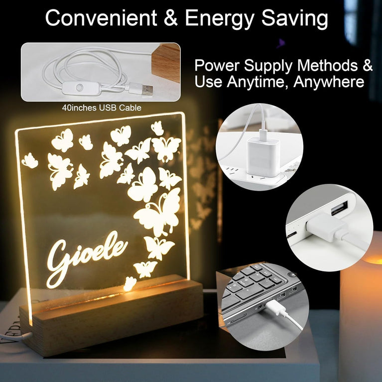 SNOOGG Erasable LED Sign, Wood Base: Acrylic Writing Board & 6 Pens. Ideal for Festival Message Displays, Office Memos & Illuminated Room Gifts