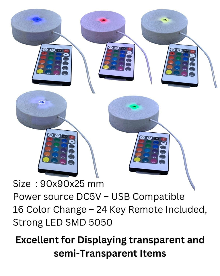 SNOOGG 3D LED Lamp Base Crack Night Light Base 16 Color Illusion USB Operated Remote Control Base for Display Home Deco, Gifting, Events (Pack of 2)