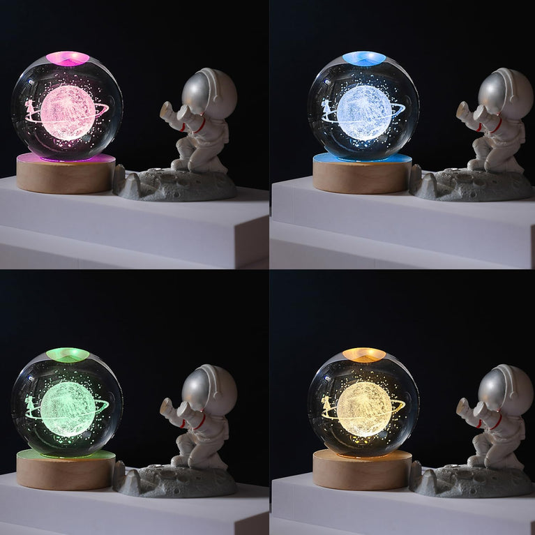 SNOOGG 60 mm 3D Galaxy Crystal Ball Night Lamp Space Doll Galaxy Glass Ball with Colorful LED Base, Best Birthday Gift for Kids,Loved Ones Classmates (Glass and Base)