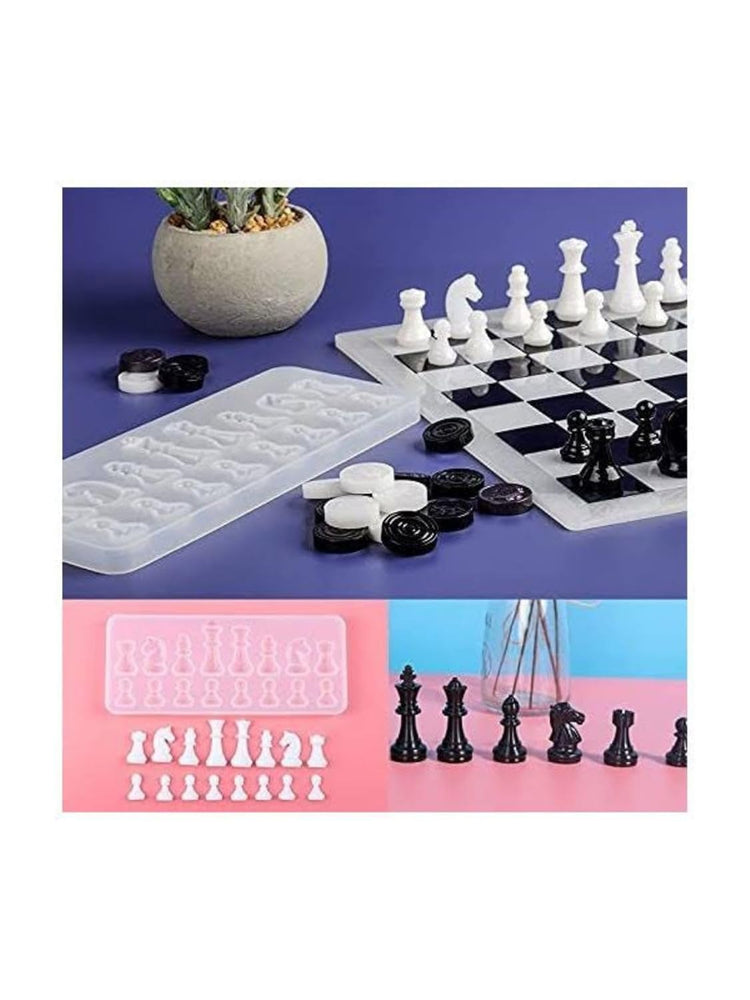 Snoogg Pack of  3 Mold Chess one Board and 2 Mold of Checkers Use for Epoxy Resin Casting Resin Art for Home Decoration, DIY Crafts and Handmade Gifts