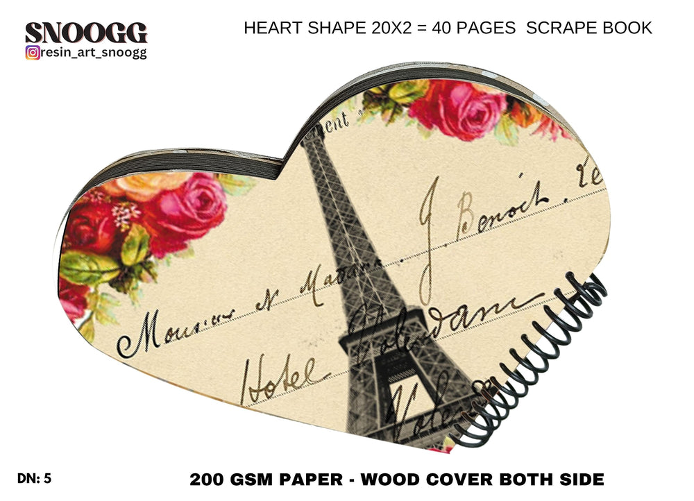 SNOOGG 12 inch scrapbook journals book 250 gsm inserts Heart Shape, Wood u.v. printed with resin art cover with lace, vintage card, flowers, tags accessories Ideal for your weddings, Family DIY, Art