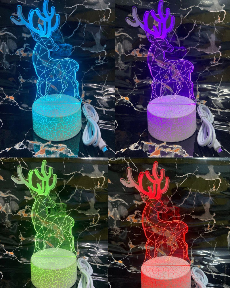 SNOOGG Deer 3D Night Light Multi Color Changing Lamp for Children Kids Best Gifts Comes with Dimmable with Touch Function Strong ABS Base Crack Design