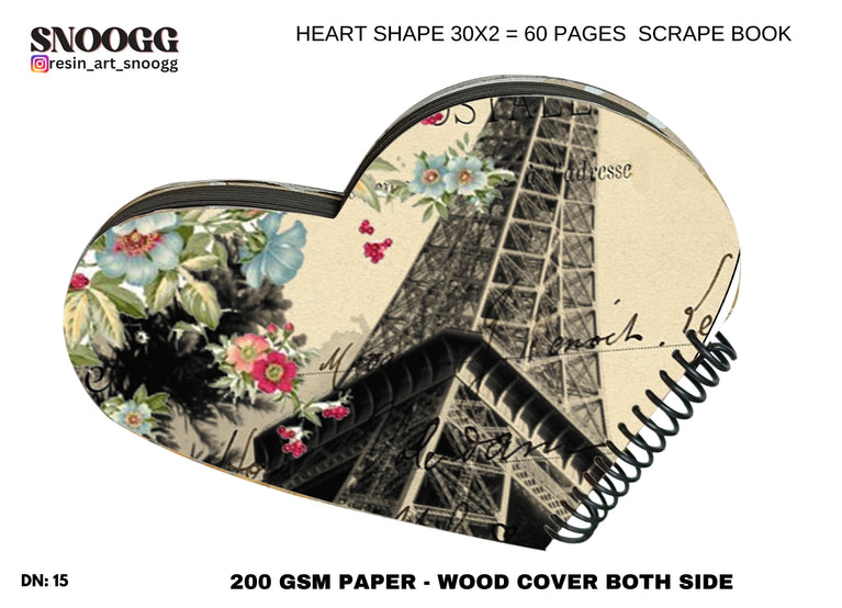 SNOOGG Heart Shape scrapbook Journals album, Hard Wood u.v. printed with resin art cover with lace, and flowers, accessories Ideal for your Family DIY, Art and Craft Project.Design-115