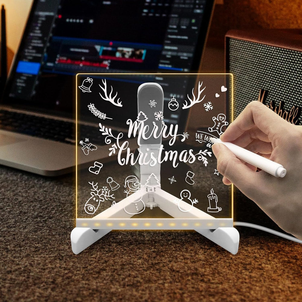 SNOOGG LED Note Board: 6 Pens, Stand. Acrylic Light Up Message & Drawing Tablet for Office Organization, Room Decor, Festival Greetings, Birthday Gift