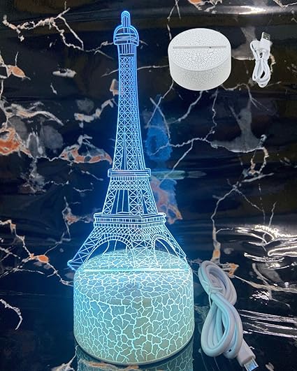 SNOOGG Eiffel Tower Statue Night Lamp Night Light 3D Light Home Decor 3D Illusion LED Lamp Gift for him Gift Idea Kids Birthday Paris Sightseeing