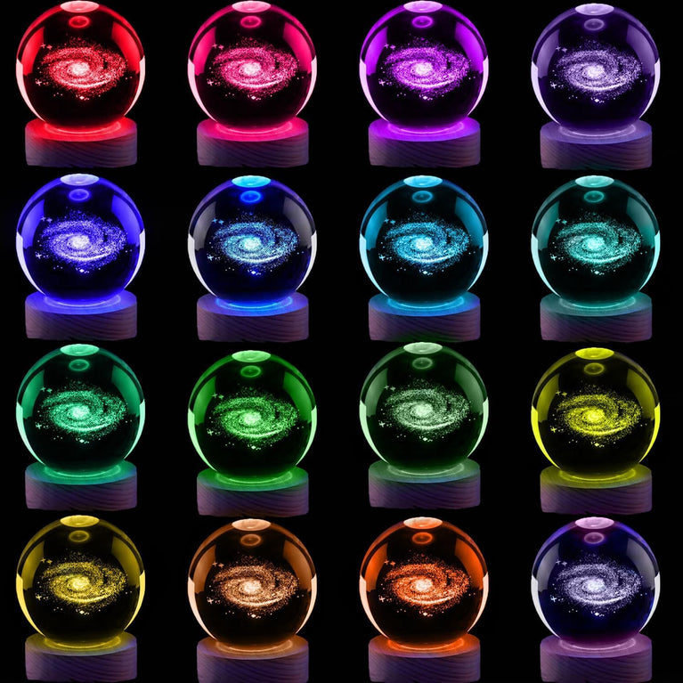 3D Crystal Ball Room Glass Art Display with Unicorn Design by Laser Technique 3.5 in Wood Display Base with RGB Multi-Colored Lighting and a Remote Controller. (Ball) (Glass and Base)