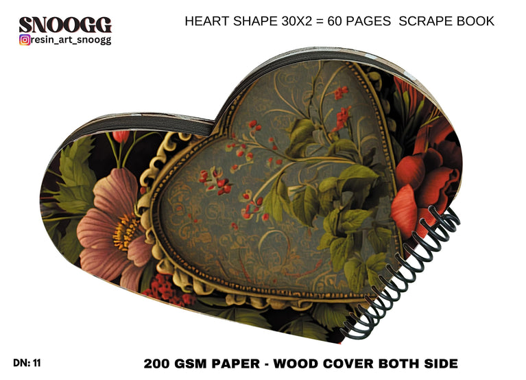 SNOOGG Heart Shape 30x2-60 Page Scrapbook Album Printed wood cover, resin Glossy Finish for baby shower, anniversary, Wedding, DIY Etc. Design-111