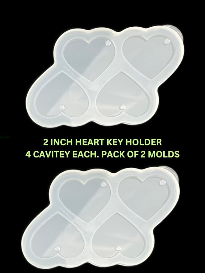 Snoogg Pack of 2 Silicone Mold 4 Cavity 40 mm Heart Shape Keychain with Hole for Epoxy Resin Casting Resin Art for Home Decor, DIY Crafts Project and Handmade Personalized Customize Gifts