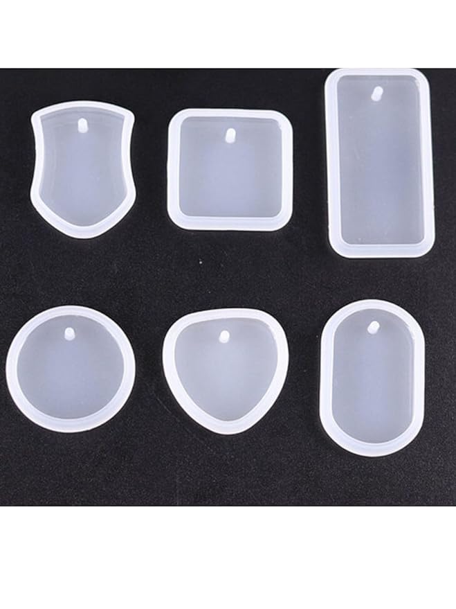Snoogg Pack of 6 Silicone Mold 6 Shape with Hole Key Chain for Epoxy Resin Casting Resin Art for Home Decor, DIY Crafts Project and Handmade Personalized Customize Gifts