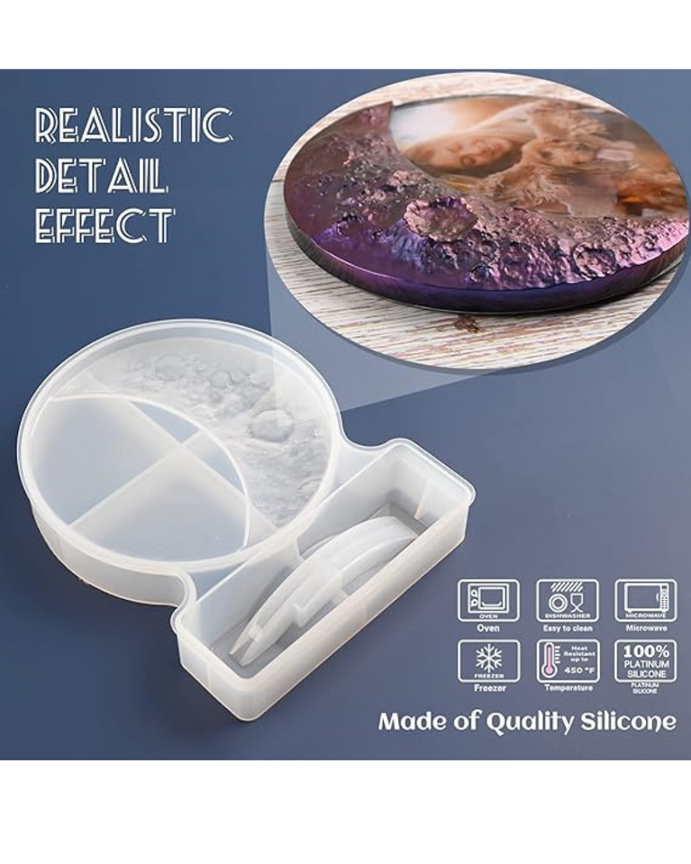 SNOOGG Resin Unique Moon Shape Mold for Photo Silicone Mold, Picture Frame Epoxy Casting with 2 Piece led Wire