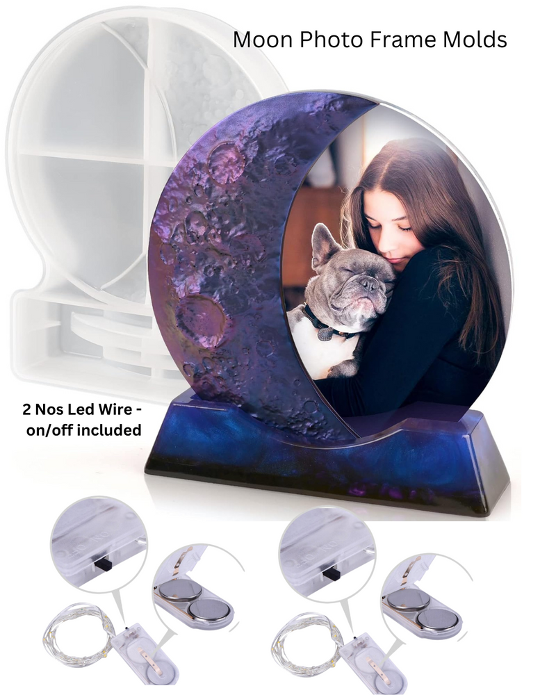 SNOOGG Resin Unique Moon Shape Mold for Photo Silicone Mold, Picture Frame Epoxy Casting with 2 Piece led Wire