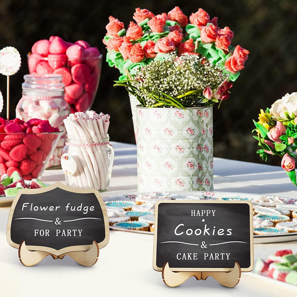 Snoogg Mini Chalkboard Signs, Small Chalkboard with Support Easels, Chalkboard Place Cards, Table Numbers, Food Labels for Party Buffet,Weddings,Special Events (10 Pc Set 5 Each)