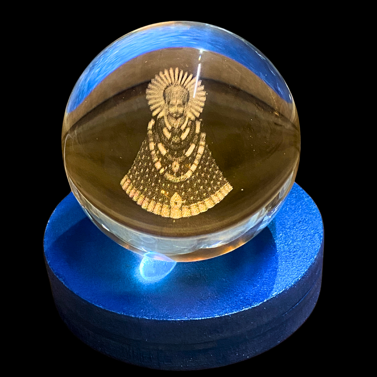 SNOOGG 3D  Khatu Shyam baba Crystal Ball, Crafted Using Advanced Laser Techniques. Glass Art Features a Stunning Universe Design with a 3.5-inch Wooden Display Base. Multi-Coloured Lighting with Remote