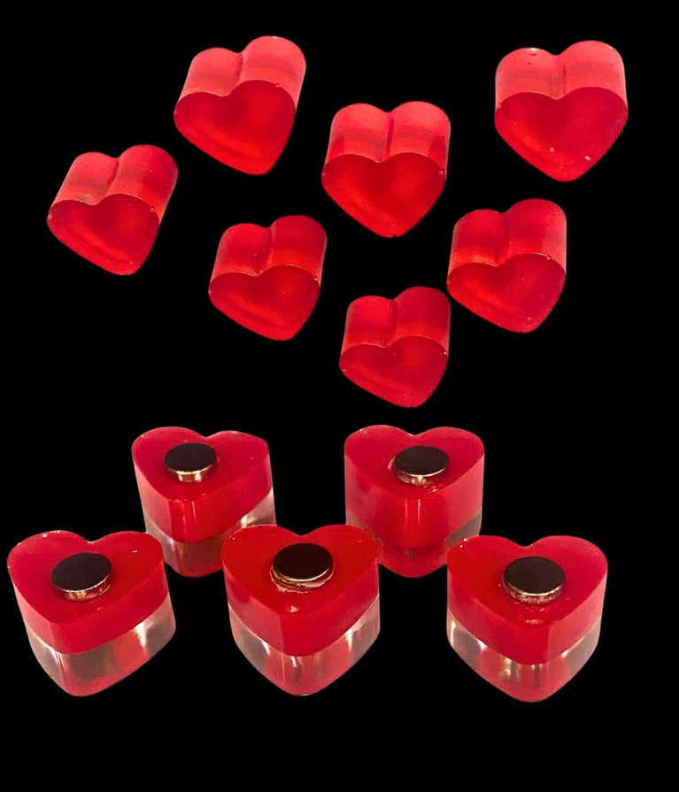SNOOGG 3D 30 pc Pack Red Heart Shape 12mm Fridge Magnet + 10 Metal Stickers ? Holds Photos, Documents, Recipes, Grocery Lists, Coupons, Message Board, Kitchen Use, Whiteboard & DIY Crafts