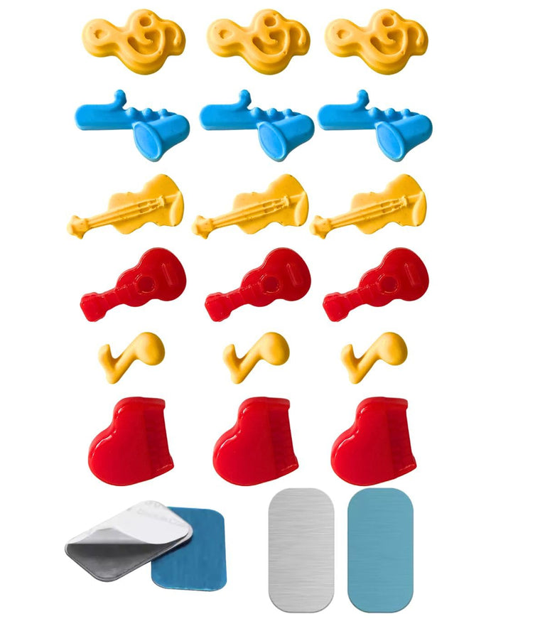 SNOOGG 3D 20 pc Pack Music Icons Shape Fridge Magnet + 10 Metal Stickers ? Kids' Artwork Display, Science Projects, Message Board, Photo Holders, DIY Crafts, Home & Office Decor, Grocery Lists & More