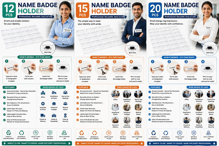 SNOOGG Clear Acrylic Name Badge Holder with Pin, Reusable ID Card Name Tag Holder for Office, Hospital, School, Exhibition, Events, Staff Uniform, Collar & Employee Identification