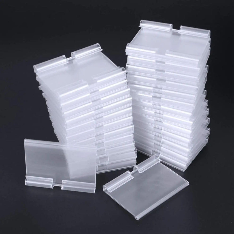 SNOOGG Clear PVC Price Label Holder Clip 60X42 MM, Wire Hook Tag Display Sleeve for Bi-Wire Racks, Pegboard Prongs, Gondola Shelves, Retail Store Price Cards & Barcodes