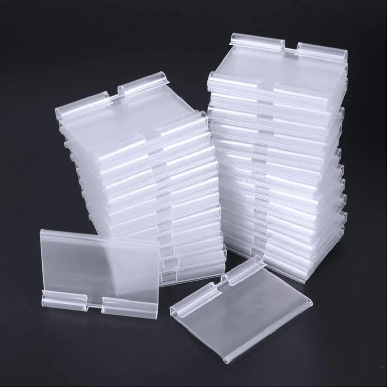 SNOOGG Clear PVC Price Label Holder Clip 60X42 MM, Wire Hook Tag Display Sleeve for Bi-Wire Racks, Pegboard Prongs, Gondola Shelves, Retail Store Price Cards & Barcodes