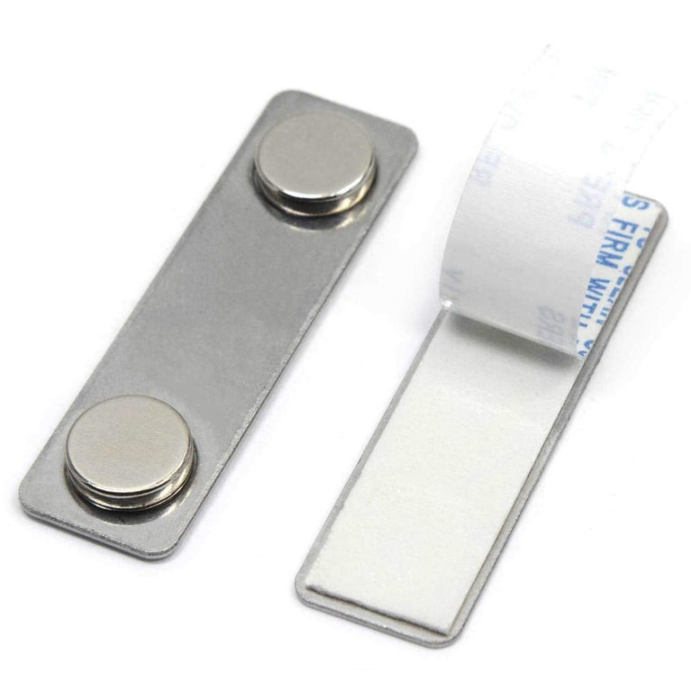 SNOOGG Stainless Steel Magnetic Name Badge Holder | No Pin No Hole ID Card Fastener | Strong Dual Magnet, 3M Adhesive Front Plate | 44mm x 13mm | Pack of 2