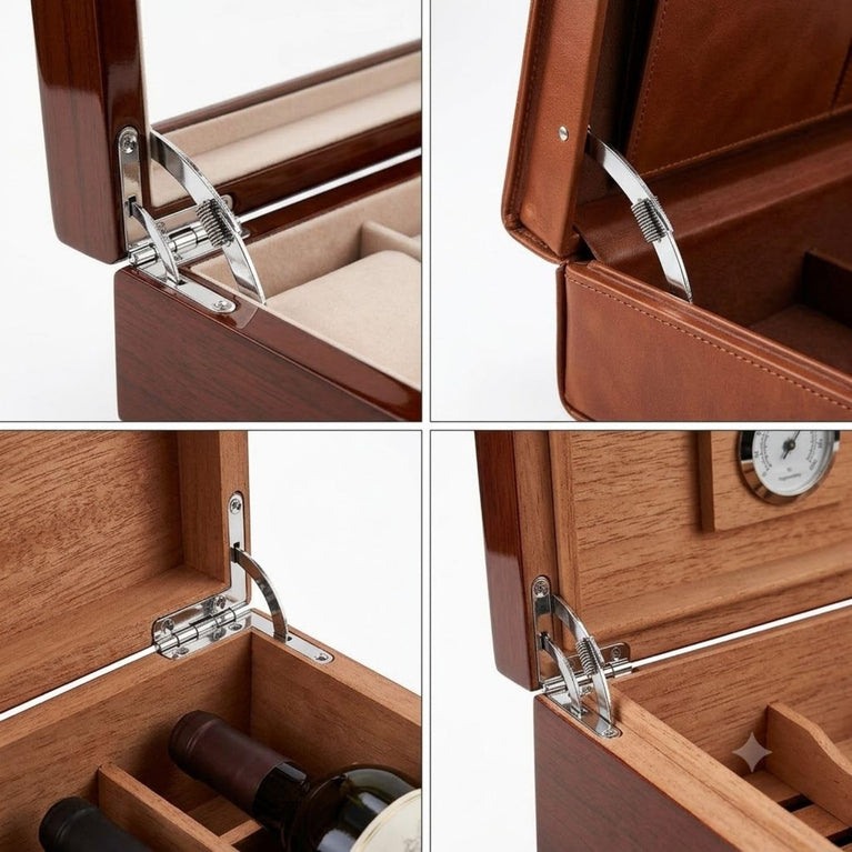 90 Degree Spring Loaded Lid Support Hinge Chrome Pack of 12 pcs, Self Locking Stay Hinge for Wooden Box, Case, Briefcase, Humidor, Jewelry Box, Cabinet Door, T-Shape Mount Hardware with Screw