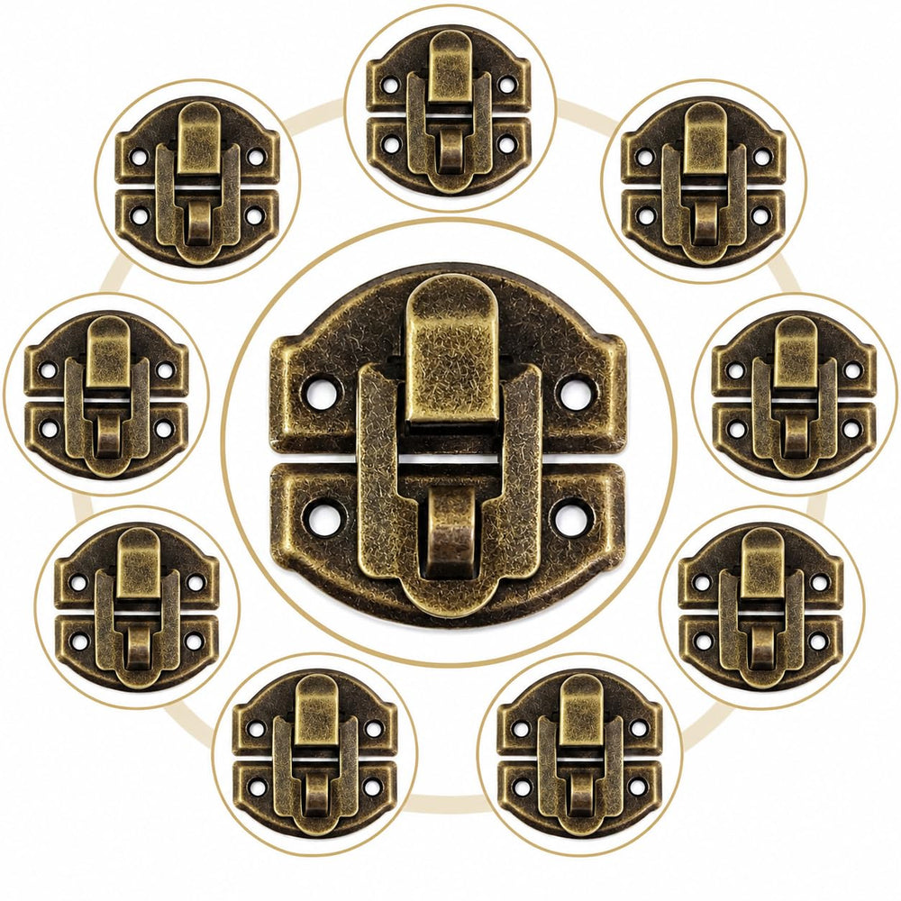 SNOOGG 10 Pack Vintage Antique Bronze Toggle Latch Lock 26x16mm, Decorative Jewelry Box Clasp Hasp for Wooden Chest, Trunk, Handbag, Purse, Suitcase, Cabinet, DIY Craft Hardware with Screws